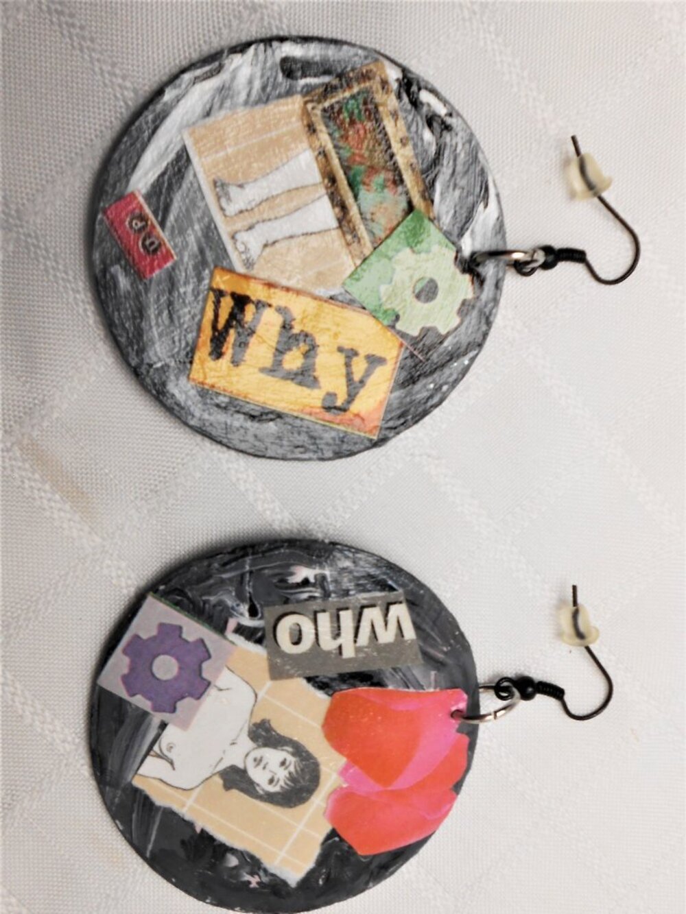 Handmade collages on earrings no2